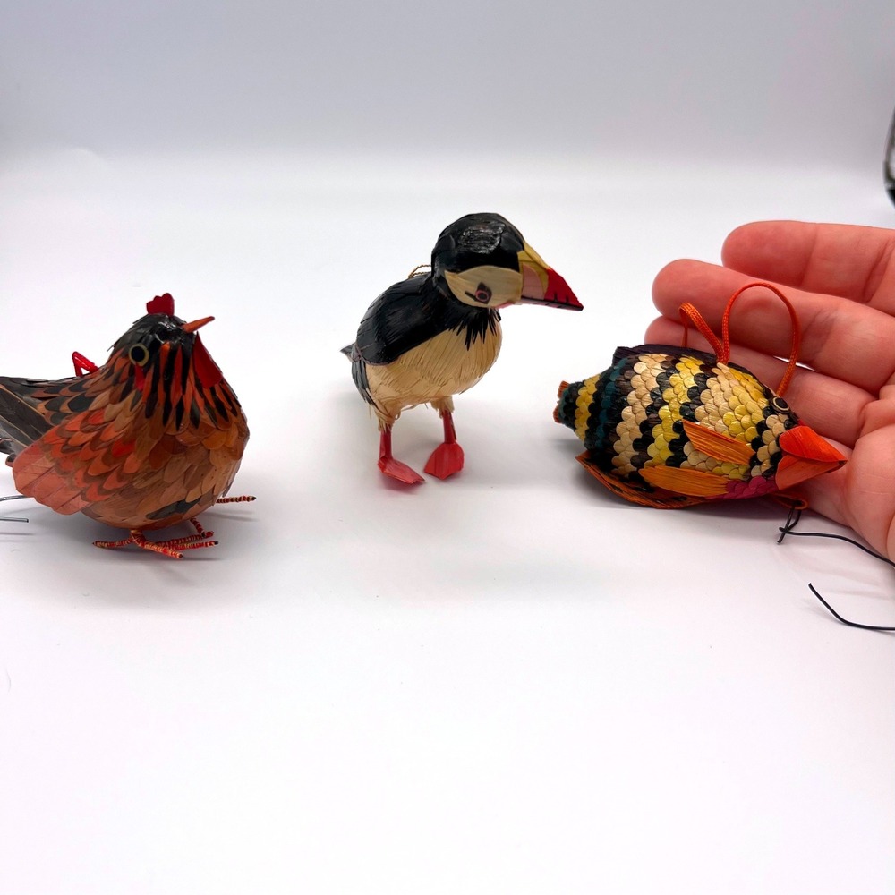 Wheatstraw Ornaments Vintage China Hen Bird Fish Christmas Holiday MCM‎ Rustic